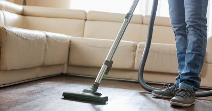 cleaning the living room floor