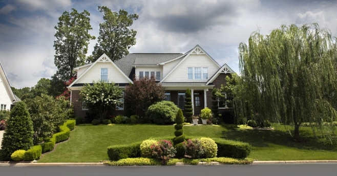 outside of a home on a cloudy day